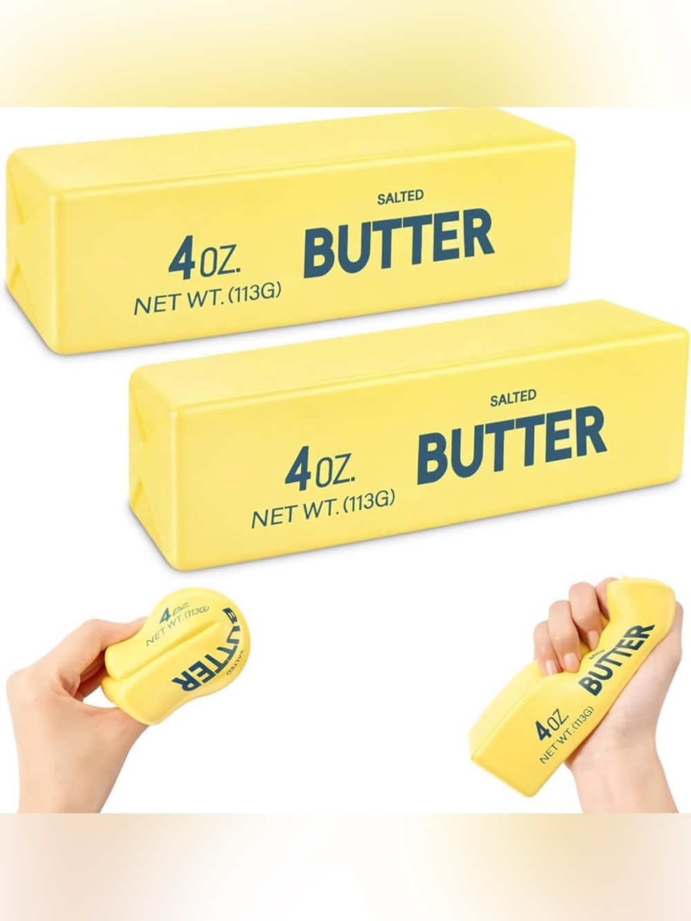 NWT 2 Pack Salted Butter Squeezeable Squishy Stress Toy – Yellow/Blue